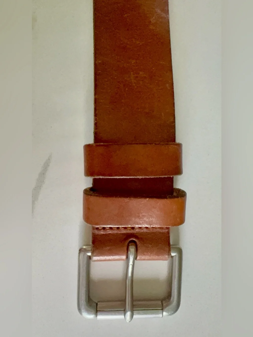 Polo Ralph Lauren Men's Brown Saddle Leather Belt Silver Buckle Logo Patch Sze34